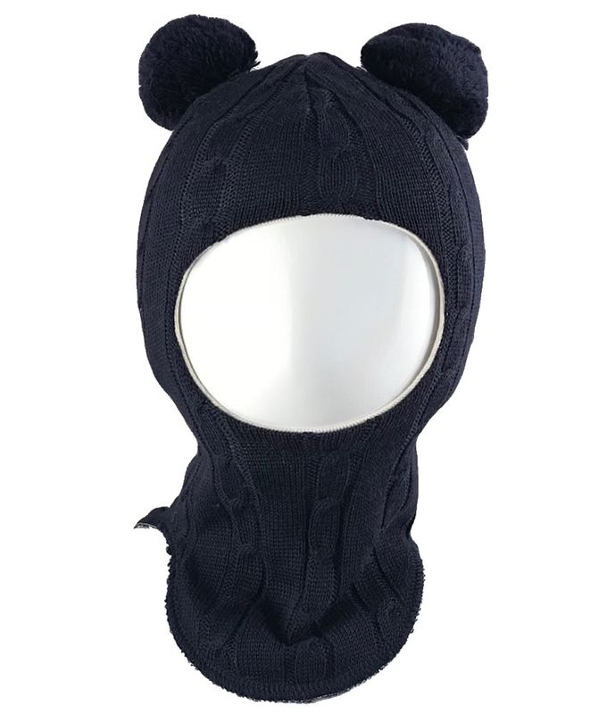Kivat Vinter Balaclava - Flettemønster marineblå, store dusker