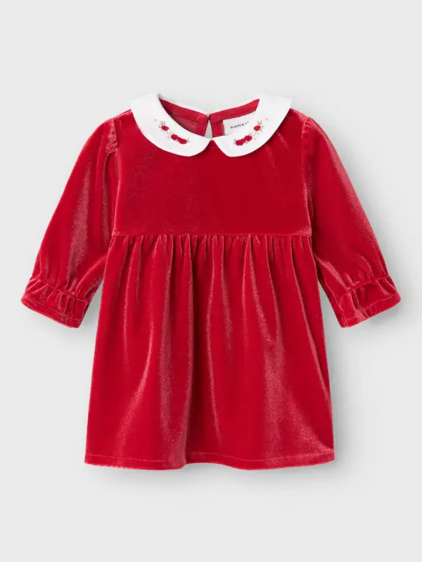 NbfRinna ls Velour Dress - Jester Red