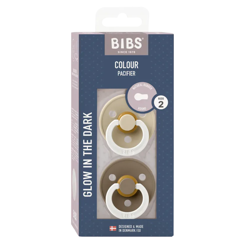 BIBS Colour GLOW 2-pk Naturgummi - Vanilla/Dark Oak