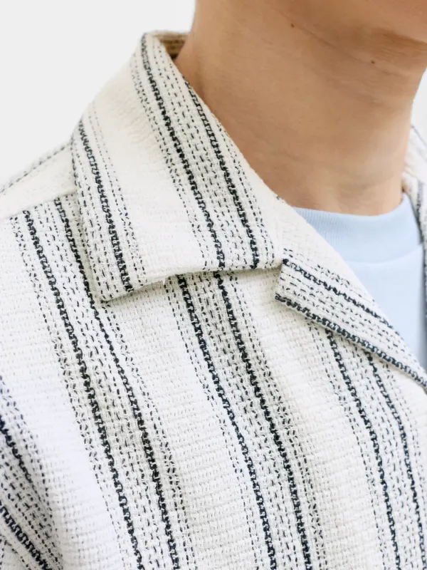 Jack & Jones Jr Coba Stripe Resort Shirt - Cloud Dancer/Stripes 