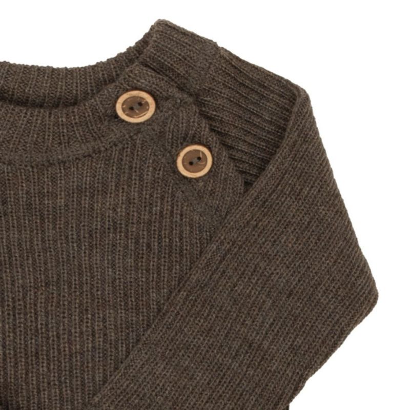 Ribbestrikket ull genser til barn - Brun