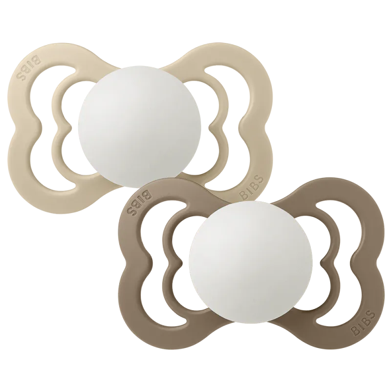 BIBS Supreme GLOW 2-pk Silicone - Vanilla/Dark Oak